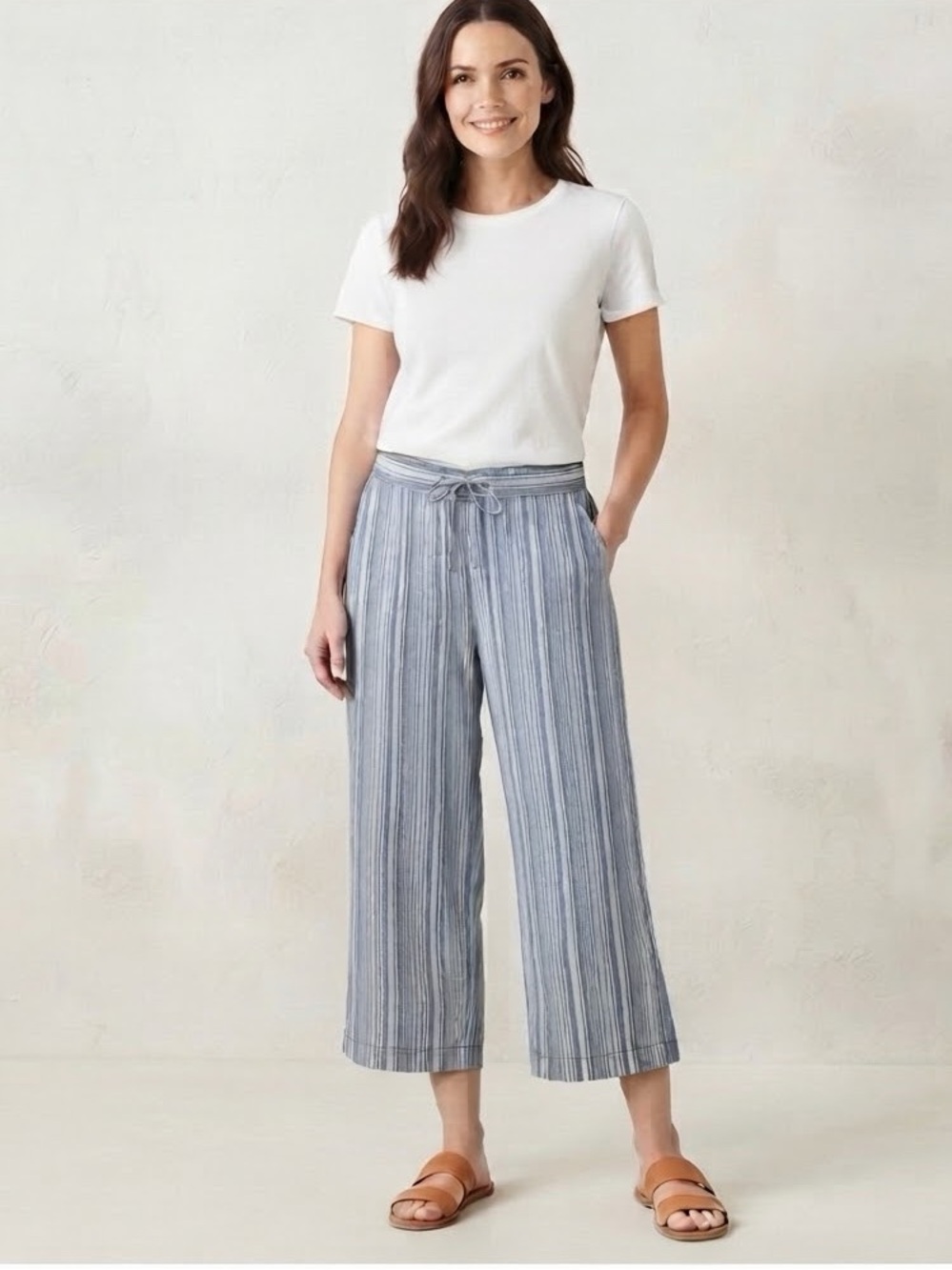 Hope & Harlow Striped Medium Wash/White Wide Leg Pants